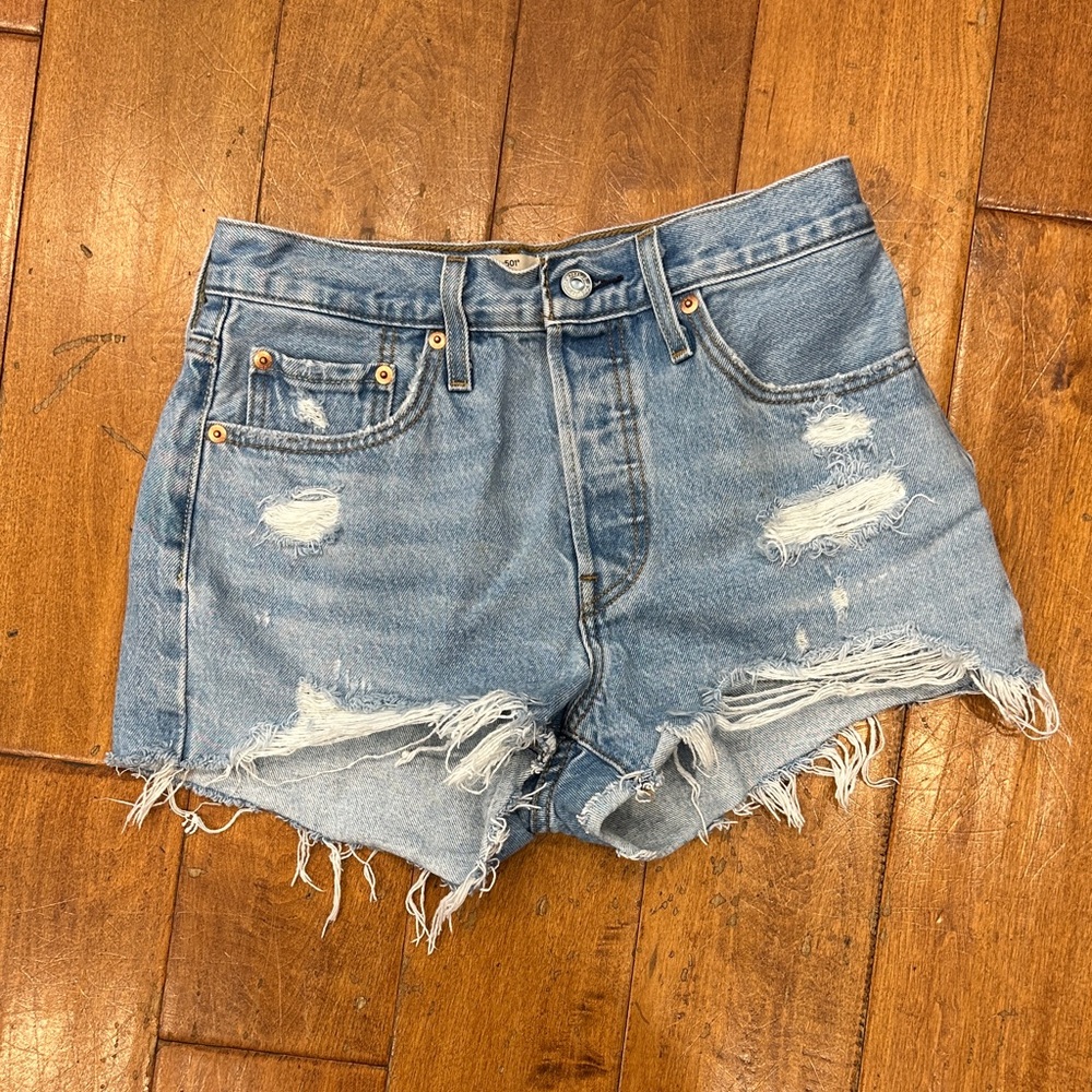 Levi's Light Blue Distressed Jean Shorts